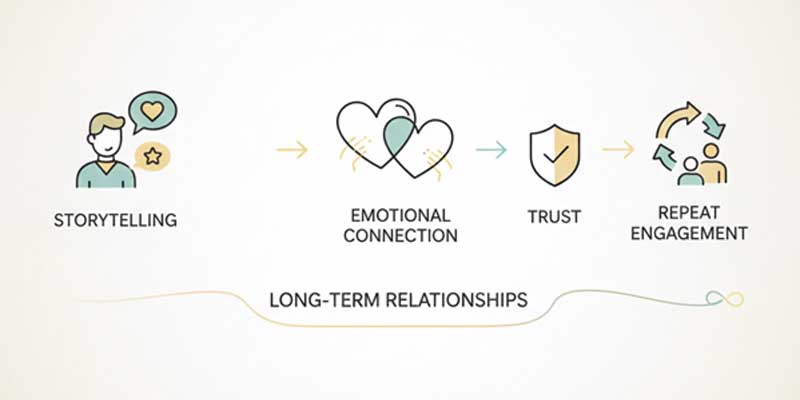 Graphic representing how consistent communication builds long-term audience relationships.