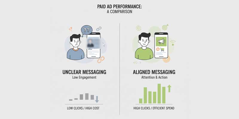 Comparison showing how clear communication improves audience response to ads