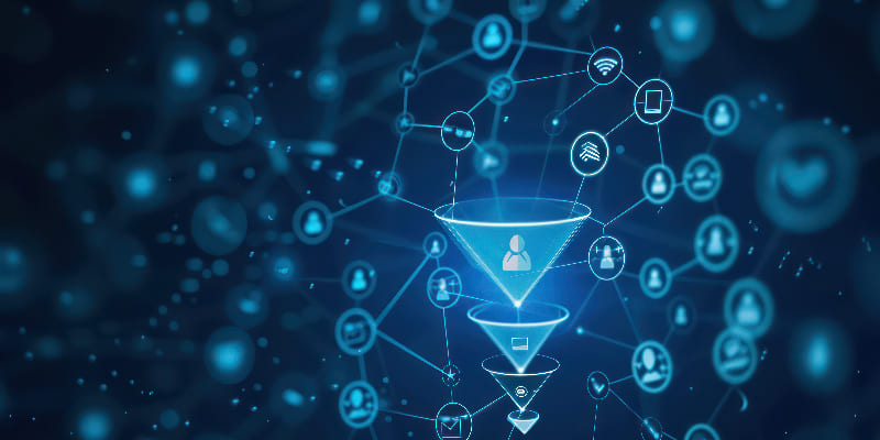 Conversion rate optimization funnel visual showing user journey from website visitor to customer conversion