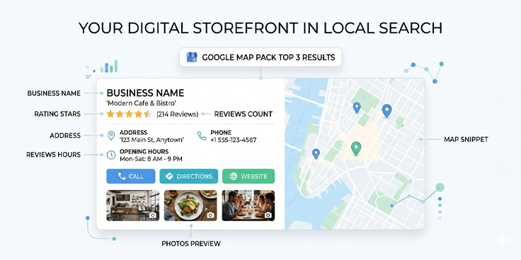Google Business Profile optimization example in Google Map Pack results.