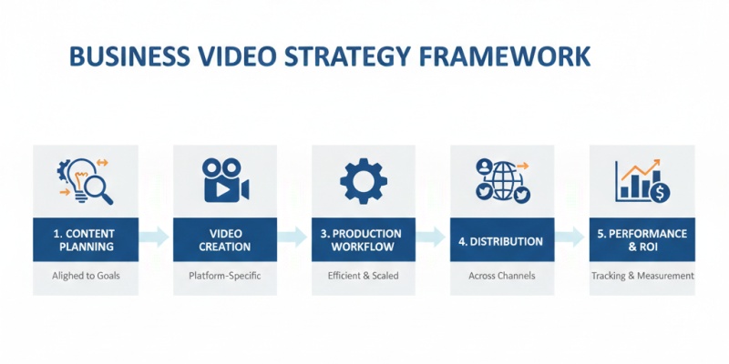 Business video strategy funnel showing awareness to conversion using video across the website, social media, and email marketing.